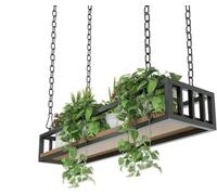 Wall Mounted Wine Rack Floating Decorations Shelves，With Iron Chain Article And Iron Frame Wooden Kitchen Storage Holder For Balcony Bar Flower Shop(150x25x15cm)