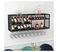 Wall Mounted Wine Rack, Hanging Floating Bar Liquor Shelves with Glass Holder, Metal Bottle Holder Wine Storage Display Shelf for Home Bar, Length: 100/120/140cm