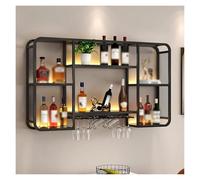 Wall Mounted Wine Rack LED Light with Large Capacity Storage Gold Display Shelf for Living Room Bar Restaurant Stylish Holder(Black,150x20x70cm)