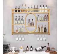 Wall Mounted Wine Rack,LED Lighted Liquor Bottle Display Shelf,Bar Shelves For Liquor Bottles,Liquor Shelf With Wine Glass Holder,Wine Storage Racks For Home Bar Kitchen Decor,Black/Gold(Gold,10