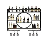 Wall Mounted Wine Rack & Metal Cocktail Cabinet Modern Bar Unit with Floating Shelves Stylish Display Rack for Home Restaurant and Bars Black Iron Glass Stand Holder