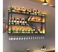 Wall-Mounted Wine Rack, Modern Diamond-Shaped Floating Bar Shelf, 3-Tier Metal Liquor Bottle Holder, Industrial Style, Black, 80 x 20 x 85 cm