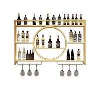 Wall Mounted Wine Rack Modern Metal Cocktail Cabinet & Display Bar Unit with Floating Shelves Glass Holder & Iron Stand for Home Restaurant & Bars (Gold)