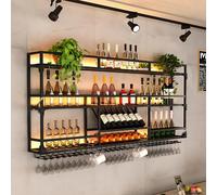 Wall Mounted Wine Rack - Stylish Metal Bottle Display Shelf Wine Glass Holder for Home Bar Café & Dining Room - Black 100x25x90cm - Perfect for Wine Lovers