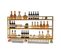 Wall-Mounted Wine Rack with Glass Holder, 3-Tier Gold Wine Shelf with LED Light, Kitchen Bar Storage nizer for Home, Dining Room, Corner Bar