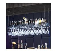Wall Mounted Wine Rack with Glass Holder, Adjustable Metal Ceiling Bar Stemware Organizer for Kitchen and Bar