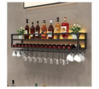 Wall-Mounted Wine Rack with Inverted Glass Holder Two-Tier Design Sturdy Iron Construction Space-Saving Bar Bottle Black (31.5x9.8x10.6)