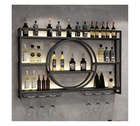 Wall-Mounted Wine Rack with LED Light Floating Bar Shelf for Liquor Bottle Display Multi-Functional Storage Unit with Glass Holder - 100/120/140cm Options