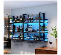 Wall Mounted Wine Rack with LED Light, Metal Liquor Bottle Display Shelf, Floating Storage Organizer for Home Cellar 200x25x120cm