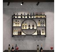 Wall-Mounted Wine Racks with Glass Holder,Iron rage Shelf for Home Or Restaurant Décor - Wine rage Display Rack and Bar Unit Floating Shelves,Black-120x15x80cm/47x6x31in