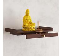 Wall Mounted Wood Buddha Shrine, Buddha Statue Wooden Base with Pull Out Shelf, Traditional Design Buddha Niche Offering Table, Decorative Buddha Rack