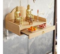 Wall Mounted Wood Personal Buddha Niche Meditation Table, Mini Buddhist Altar Shrine with Drawer, Feng Shui Display Stand