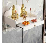 Wall Mounted Wood Personal Buddha Niche Meditation Table, Mini Buddhist Altar Shrine with Drawer, Feng Shui Display Stand