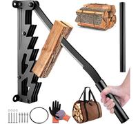 Wall Mounted Wood Splitter - Manual Kindling Splitter with Dual Handle & 6-Tooth Clamping, Heavy Duty Steel Log Splitter for Soft Firewood, Includes Gloves & Screws (2026 New)