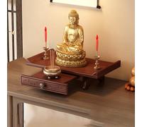 Wall-mounted Wooden Buddha Statue Stand, Guanyin Shrine,Large-capacity Storage Buddhist Ritual Items And Offerings,With Extendable Pull-out Shelves,Home Altar Table(Desktop,S)