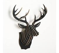 Wall Mounted Wooden Deer Stag Head, Wall Hanging Sculpture, Wall Hanging Decoration Storage Holders Racks Gift Craft Home Decor, for Wall Decor, DIY Assemble Art Gifts (Color : Black)