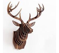 Wall Mounted Wooden Deer Stag Head, Wall Hanging Sculpture, Wall Hanging Decoration Storage Holders Racks Gift Craft Home Decor, for Wall Decor, DIY Assemble Art Gifts (Color : Brown)
