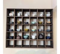 Wall-Mounted Wooden Mug Display Shelf - 16 Slots for Teacups Shot ses & Coffee Mugs - Slish Floating Rack for Kitchen & Living Room Decor (4x4 Design)