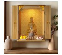 Wall-mounted Wooden Pooja Stand with LED Spot Light, Modern God of Fortune Cabinet for Home and Office