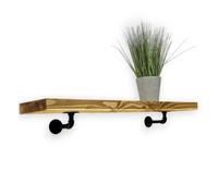 Wall-Mounted Wooden Shelf with PIPE Brackets (Dark Oak, 140cm Long) MKGT Light Brown 1 Pack