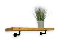 Wall-Mounted Wooden Shelf with PIPE Brackets (Rustic Pine, 70cm Long) MKGT Brown 1 Pack