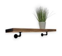 Wall-Mounted Wooden Shelf with PIPE Brackets (Walnut, 60cm Long) MKGT Walnut 1 Pack
