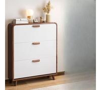 Wall Mounted Wooden Shoe Rack with 3 Folding Drawers Space Saving Design for Entryway Hallway and Bedroom 80 cm Long Walnut White Finish