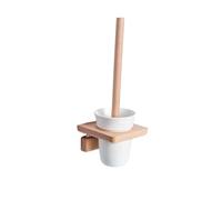 Wall-Mounted Wooden Toilet Brush Holder Set with Round Plastic Brush - Space-Saving Bathroom Accessory for Floor Toilets - & Easy to Clean