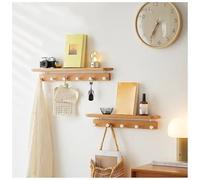 Wall-Mounted Wooden Towel Rack - Multi-Hook, 2-Tier Design, 15kg Load Capacity, 15.7/18.9/22.8/27.6" Adjustable Length, Perfect for Bathroom & Kitchen Towels