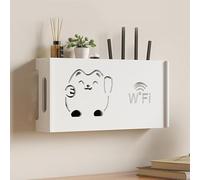 Wall Mounted Wooden WiFi Router Storage Box & Cable Tidy Organiser Unit, No Drill Router Shelf, Vented Extension Lead Socket Cover Cabinet, Multifunctional Wire Concealer for a Tidy Home Setup(Klein)
