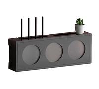 Wall-Mounted Wooden WiFi Router Storage Box with Frosted Acrylic Door, Organizer Rack for TV Cabinet, Media Console, Remote Control, Black - 55.3x10x20cm