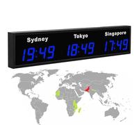 Wall Mounted World Clock, Digital LED Time Zone Clock, 3 4 5 City Times, for Hotels Offices Multinational Enterprises