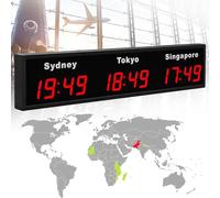 Wall Mounted World Clock, LED Digital Time Clock for Multiple Time Zones, Ideal for Office, Home, Living Room, and School, 5 City Display