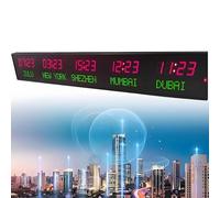Wall Mounted World Clock with Remote Control,5 Cities World Time Clock,Digital Time Zone Clock,LED Wall Clock,World Time Wall Clock,Adjustable 3 Levels Brightness,Red+Green
