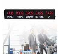 Wall Mounted World Clock with Remote Control,5 Cities World Time Clock,Digital Time Zone Clock,LED Wall Clock,World Time Wall Clock,Adjustable 3 Levels Brightness,Red+White