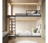 Wall-mounted wrought iron ladder for a bunk bed as a cellar exit. Height-adjustable attic stairs (1 to 3 meters) for access. Exit ladders.