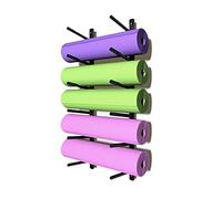Wall-Mounted Yoga Mat Holder & Storage Rack 6-Layerfor Foam Rollers Stretching Straps & Resistance Bands - Perfect Yoga Room & Home Gym Decor (Black)
