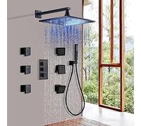 Wall MountedRain Shower Head System with Thermostatic Mixer Valve and 6 Massage Body Sprays and Handheld Shower Combo Set-16 Inch,16 Inch (12 Inch