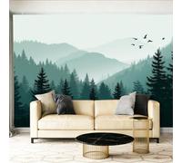 Wall - Mural 118.1" x 82.7" Premium Poster Fresh Forest Misty Scenery on-Woven Large Decorative Wallpaper for Children's Room Living Room Home Green