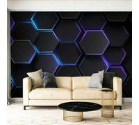 Wall - Mural 157.5" x 110.2" Premium Poster Cyber Geometry Hexagon on-Woven Large Decorative Wallpaper for Children's Room Living Room Home Black