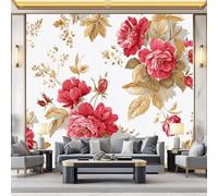 Wall - Mural 157.5" x 110.2" Premium Poster Retro Peony Flower Clusters on-Woven Large Decorative Wallpaper for Children's Room Living Room Home Red