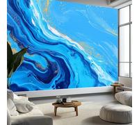 Wall Mural 250 x 175 cm - Photo Wallpaper, Abstract Art Realistic Visual Effect Durable Non-Woven Material, Blue-Gold Marble Swirl for Living Room, Bedroom or Office