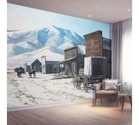 Wall Mural 250 x 175 cm Photo Wallpaper, Retro Non-Woven Wall Mural Decoration Poster Picture Design Modern Brown Carriage Snow-Capped Mountains Murals for Living Room Kids Bedroom