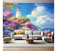 Wall Mural 250 x 180 cm Coast Lighthouse Blue Non-Woven Art Print Wallpaper Mural for Walls Living Room Bedroom TV Background Boys Girls Kids Rooms Decoration