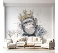 Wall Mural, 260 x 170 cm Animal Motif Pop Art Minimalist Graffiti Wallpaper, Waterproof Crown Monkey Wall Art for Bedroom Living Room Accent Wall Decor