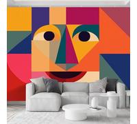 Wall Mural 350 x 256 cm, Non-Woven Premium Photo Wallpaper Geometric Abstract Art Smiley Face Print Fleece Wall Mural Decoration - Orange Mural Wallpaper for Living Room Bedroom Office