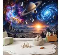 Wall Mural 3D Blue Dreamy Space Photo Wallpaper Non-Woven Matt Decor | Panoramic Mural Wallpaper Waterproof Desert Rocks Planets Spiral Galaxy Milky Way Wall 250 x 175 cm for Bedroom Home Office