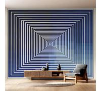 Wall Mural 3D Blue Geometric Wallpaper - Abstract Optical Illusion Photo Wallpaper for Living Room Bedroom, Non-Woven Blue Wall Paper Home Decor Art 450x315 cm w6g28
