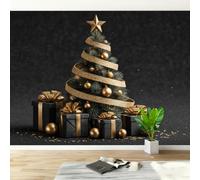 Wall Mural 3D Christmas Tree Photo Wallpaper Non-Woven Matt | Panoramic Mural Wallpaper Waterproof Gift Box Bauble Feature Wall Art 200x140 cm for Living Room Bedroom Home Office F1219