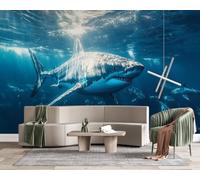 Wall Mural 3D Great White Shark Photo Wallpaper Non-Woven Matt | Panoramic Mural Wallpaper Waterproof Underwater Ocean Feature Wall Art 350x256 cm for Living Room Bedroom Home Office z942